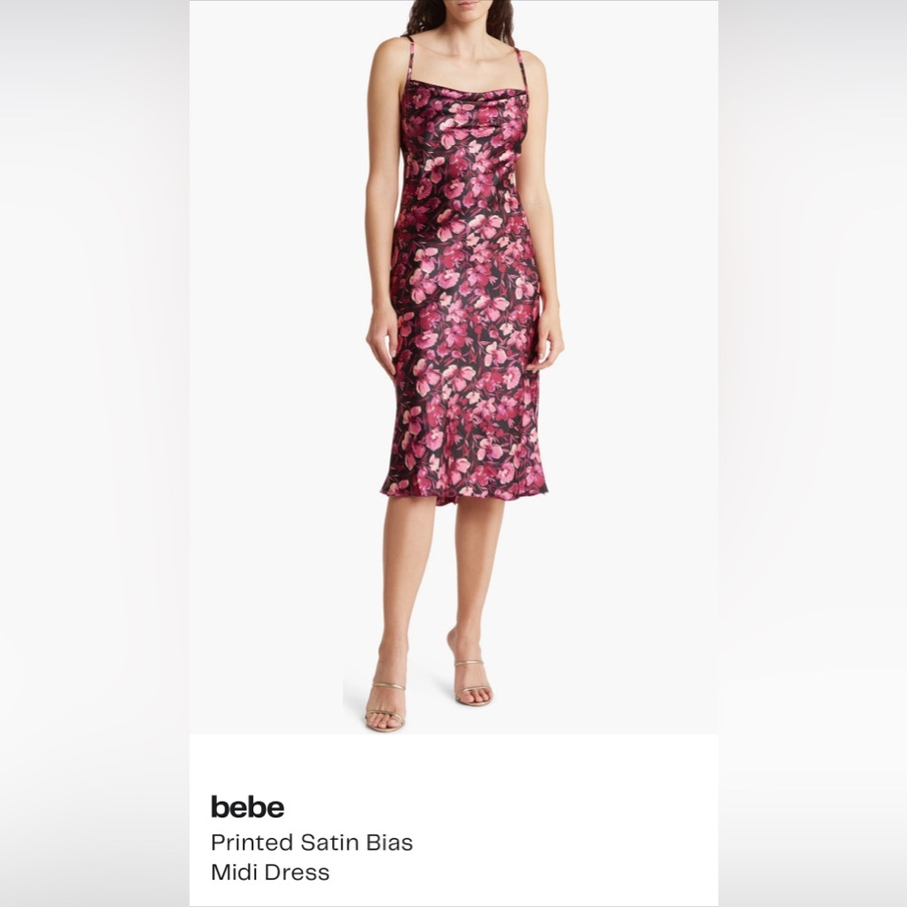 BEBE Floral 🌺 Satin Slip MIDI Dress sz L
